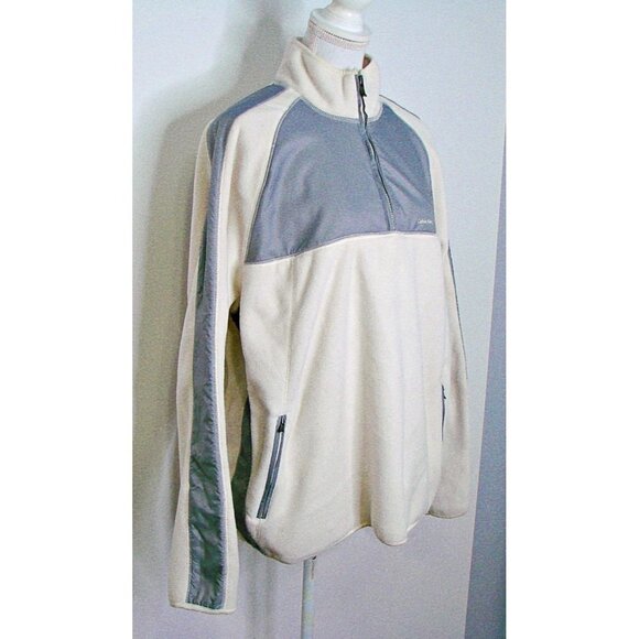 Calvin Klein 1/4 Zip Fleece & Nylon Trim Jacket Coat Pullover Ivory Gray Sz XL - Picture 2 of 11